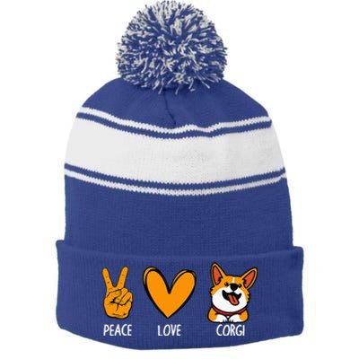 Funny Corgi Design For Puppy Corgi Dog Lover Stripe Pom Pom Beanie