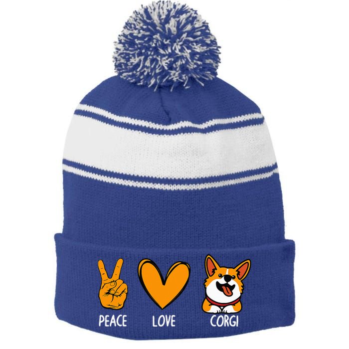 Funny Corgi Design For Puppy Corgi Dog Lover Stripe Pom Pom Beanie