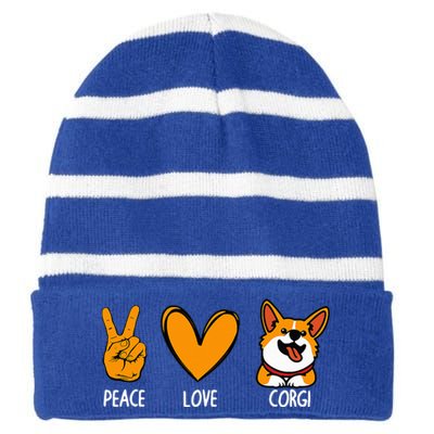 Funny Corgi Design For Puppy Corgi Dog Lover Striped Beanie with Solid Band