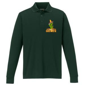 Funny Cinco De Mayo Nacho Average Gamer Cactus Gamer Performance Long Sleeve Polo