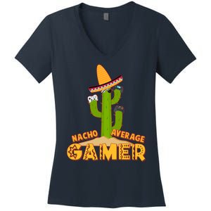 Funny Cinco De Mayo Nacho Average Gamer Cactus Gamer Women's V-Neck T-Shirt