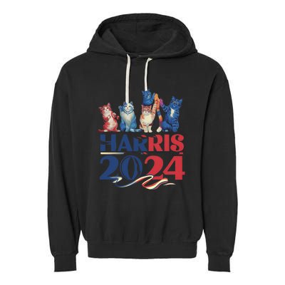 Funny Cat Design Kamala Harris 2024 Childless Cat Lady Garment-Dyed Fleece Hoodie