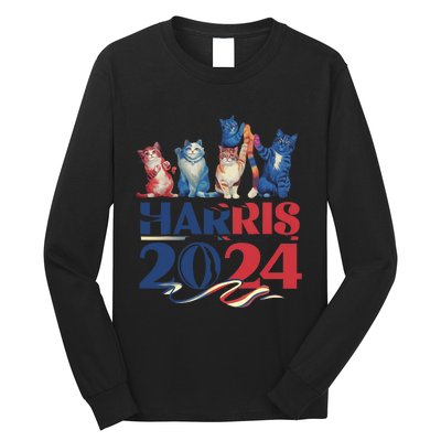 Funny Cat Design Kamala Harris 2024 Childless Cat Lady Long Sleeve Shirt