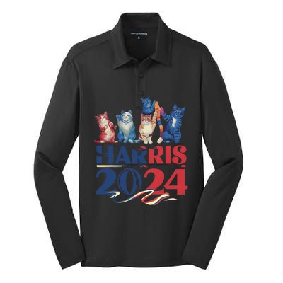 Funny Cat Design Kamala Harris 2024 Childless Cat Lady Silk Touch Performance Long Sleeve Polo