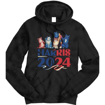 Funny Cat Design Kamala Harris 2024 Childless Cat Lady Tie Dye Hoodie