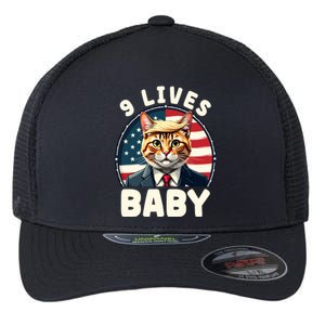 Funny Cat Donald Trump 9 Lives Baby Flexfit Unipanel Trucker Cap