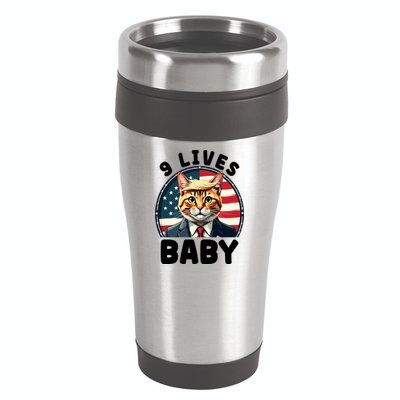 Funny Cat Donald Trump 9 Lives Baby 16oz Travel Tumbler