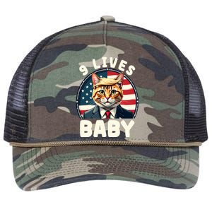 Funny Cat Donald Trump 9 Lives Baby Retro Rope Trucker Hat Cap