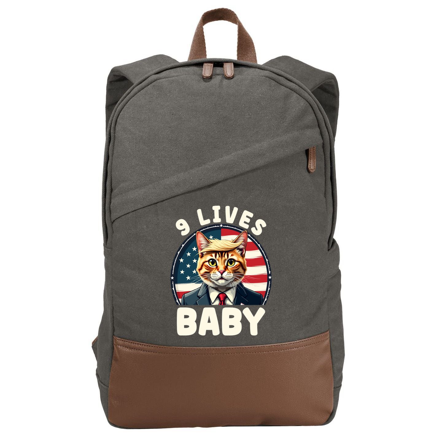 Funny Cat Donald Trump 9 Lives Baby Cotton Canvas Backpack