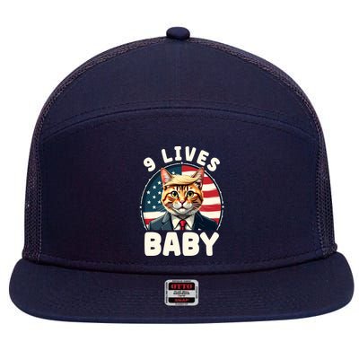 Funny Cat Donald Trump 9 Lives Baby 7 Panel Mesh Trucker Snapback Hat