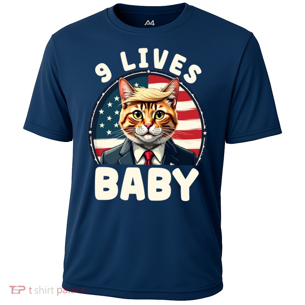 Funny Cat Donald Trump 9 Lives Baby Cooling Performance Crew T-Shirt