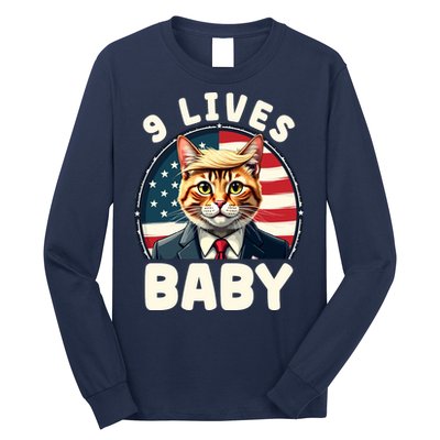 Funny Cat Donald Trump 9 Lives Baby Long Sleeve Shirt