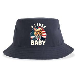 Funny Cat Donald Trump 9 Lives Baby Sustainable Bucket Hat