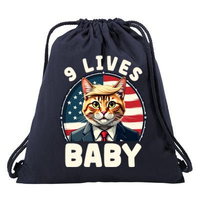 Funny Cat Donald Trump 9 Lives Baby Drawstring Bag