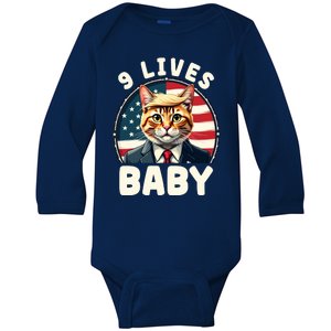 Funny Cat Donald Trump 9 Lives Baby Baby Long Sleeve Bodysuit