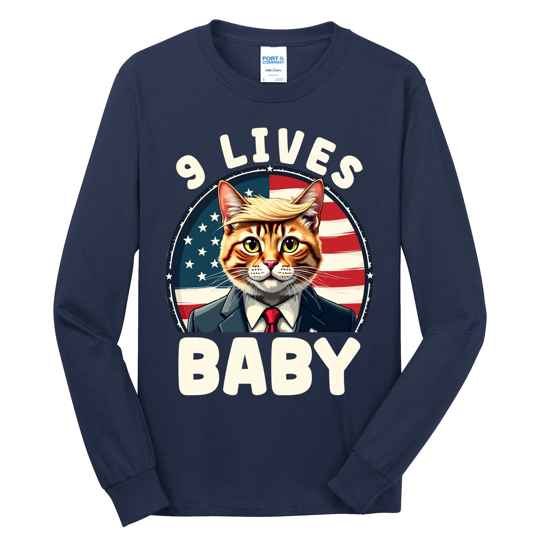 Funny Cat Donald Trump 9 Lives Baby Tall Long Sleeve T-Shirt