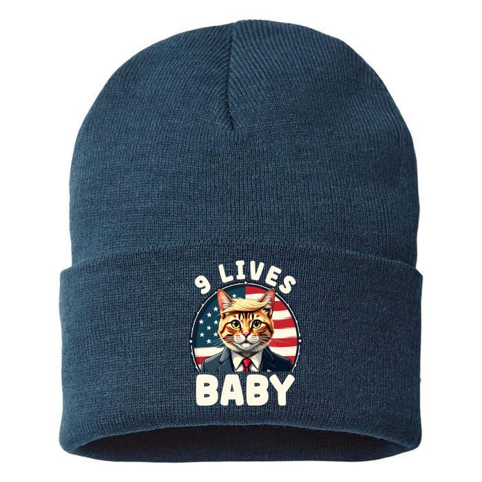 Funny Cat Donald Trump 9 Lives Baby Sustainable Knit Beanie