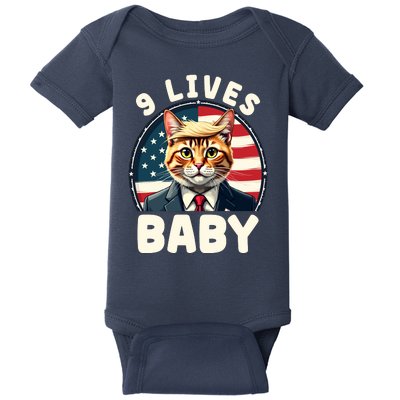 Funny Cat Donald Trump 9 Lives Baby Baby Bodysuit