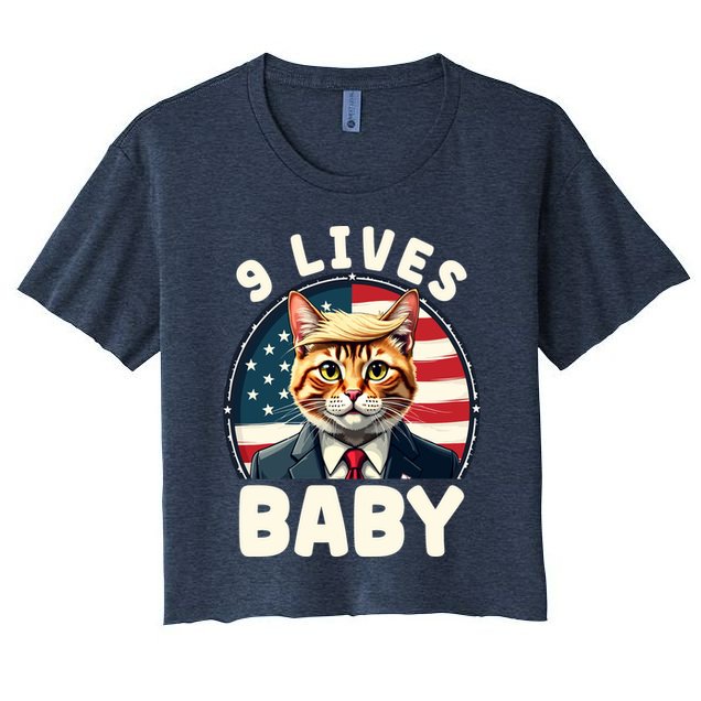 Funny Cat Donald Trump 9 Lives Baby Crop Top