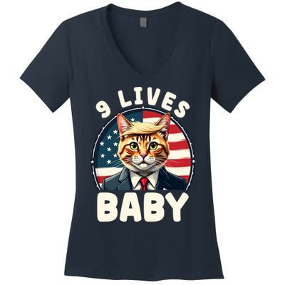 Funny Cat Donald Trump 9 Lives Baby Women's V-Neck T-Shirt