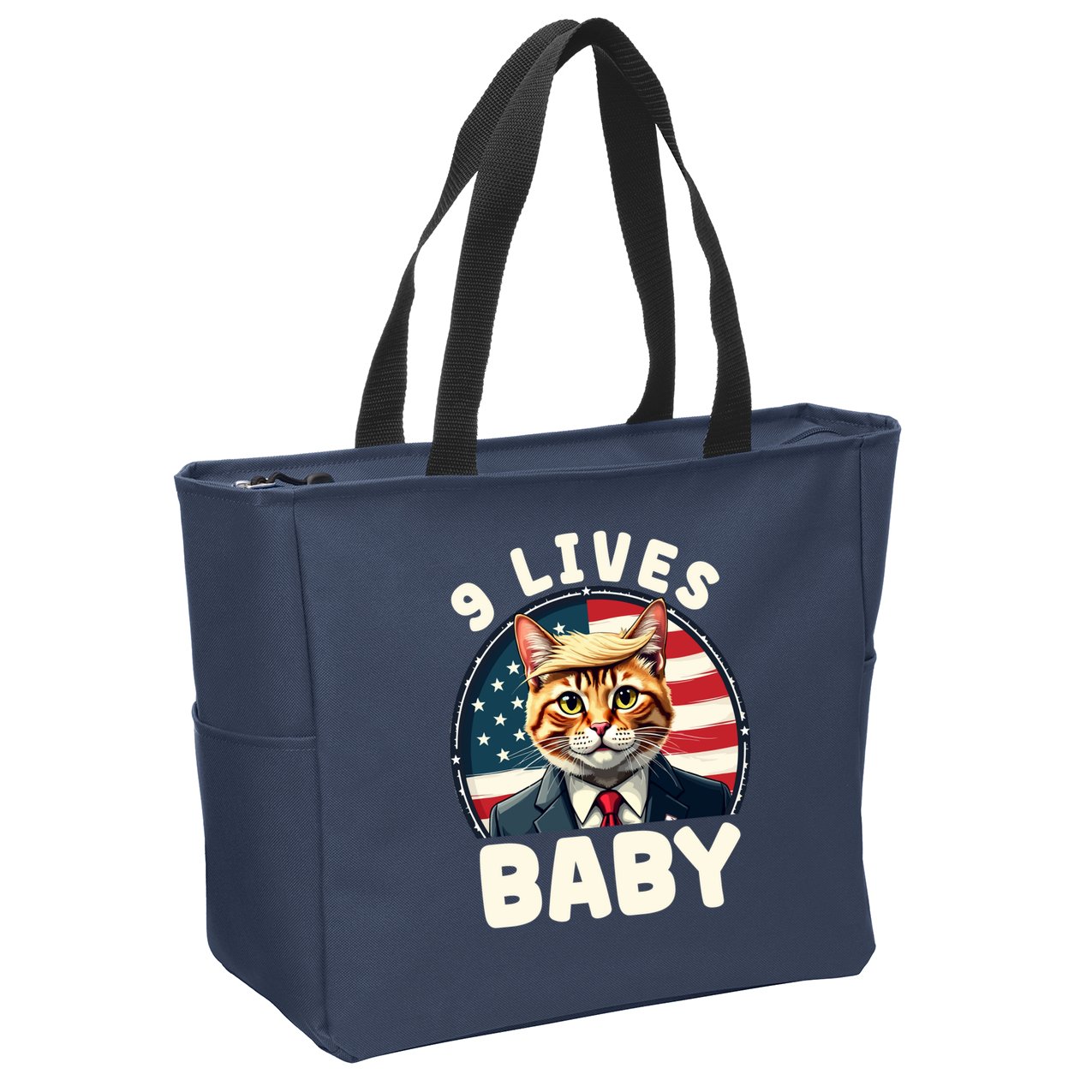 Funny Cat Donald Trump 9 Lives Baby Zip Tote Bag