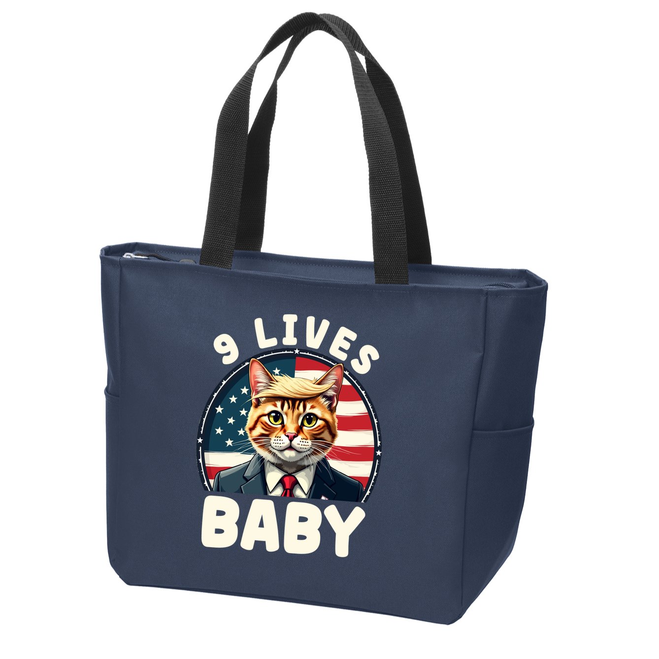 Funny Cat Donald Trump 9 Lives Baby Zip Tote Bag