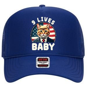 Funny Cat Donald Trump 9 Lives Baby High Crown Mesh Back Trucker Hat