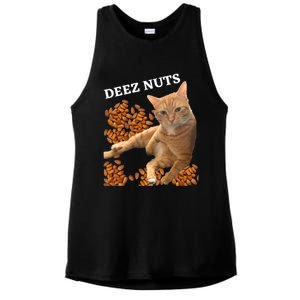 Funny Cat Deez Nuts Joke Ladies PosiCharge Tri-Blend Wicking Tank