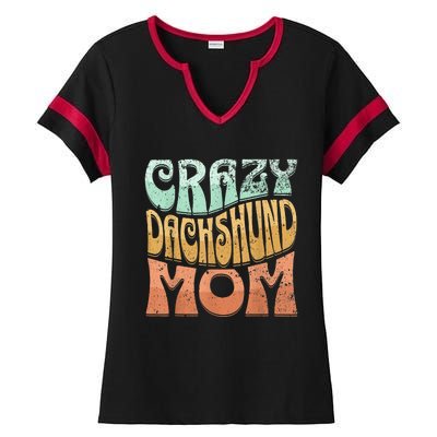 Funny Crazy Dachshund Mom Retro Vintage Top For Women Ladies Halftime Notch Neck Tee