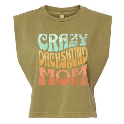 Funny Crazy Dachshund Mom Retro Vintage Top For Women Garment-Dyed Women's Muscle Tee