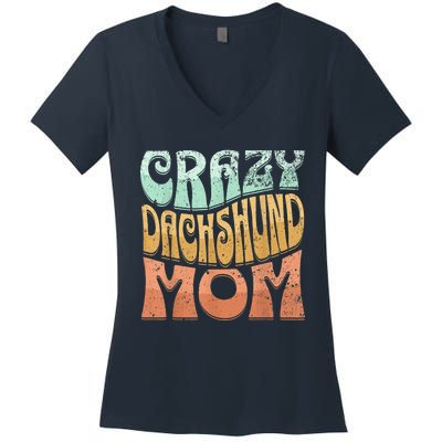 Funny Crazy Dachshund Mom Retro Vintage Top For Women Women's V-Neck T-Shirt