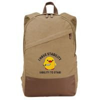 Funny Cute Duck Funny I Have Stability Ability To Stab Cotton Canvas Backpack