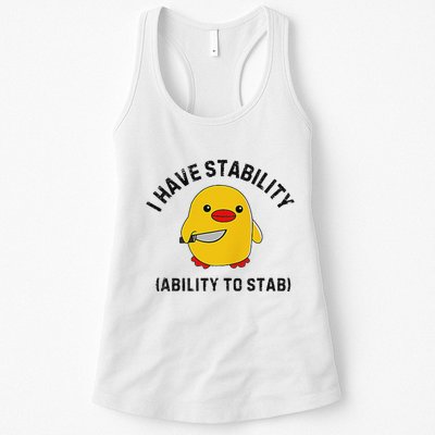 Funny Cute Duck Funny I Have Stability Ability To Stab Womens Tank Top