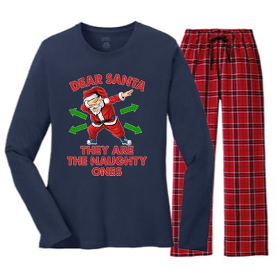 Funny Christmas Dear Santa They Are The Naughty Ones Women's Long Sleeve Flannel Pajama Set 