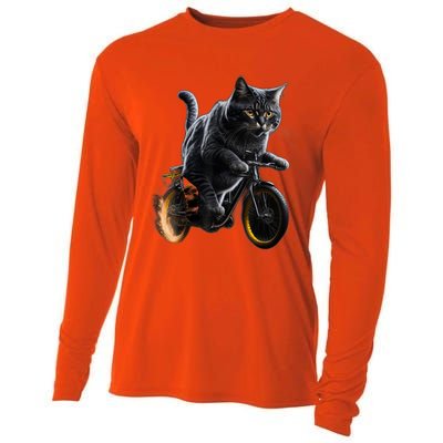 Funny Cat Drives Bicycle Cat Lover Graphic Cats Kitten Lover Cooling Performance Long Sleeve Crew