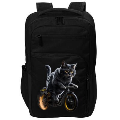 Funny Cat Drives Bicycle Cat Lover Graphic Cats Kitten Lover Impact Tech Backpack