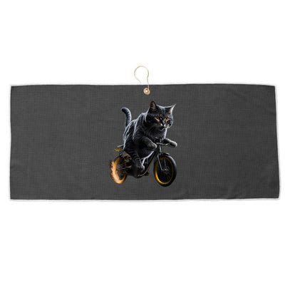 Funny Cat Drives Bicycle Cat Lover Graphic Cats Kitten Lover Large Microfiber Waffle Golf Towel