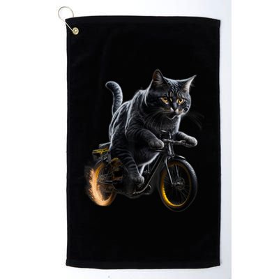 Funny Cat Drives Bicycle Cat Lover Graphic Cats Kitten Lover Platinum Collection Golf Towel