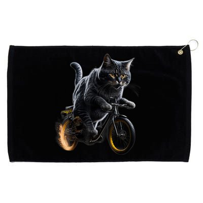 Funny Cat Drives Bicycle Cat Lover Graphic Cats Kitten Lover Grommeted Golf Towel