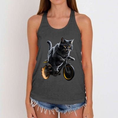 Funny Cat Drives Bicycle Cat Lover Graphic Cats Kitten Lover Women's Knotted Racerback Tank