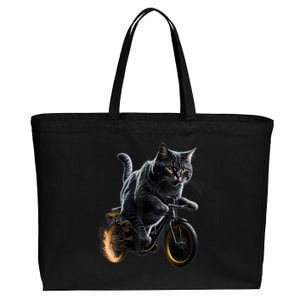 Funny Cat Drives Bicycle Cat Lover Graphic Cats Kitten Lover Cotton Canvas Jumbo Tote