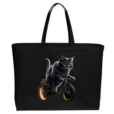 Funny Cat Drives Bicycle Cat Lover Graphic Cats Kitten Lover Cotton Canvas Jumbo Tote