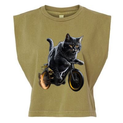 Funny Cat Drives Bicycle Cat Lover Graphic Cats Kitten Lover Garment-Dyed Women's Muscle Tee