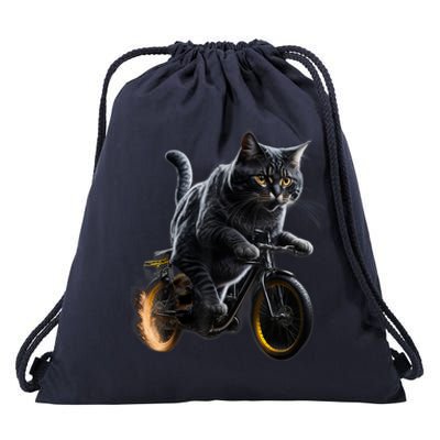 Funny Cat Drives Bicycle Cat Lover Graphic Cats Kitten Lover Drawstring Bag