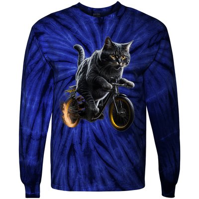 Funny Cat Drives Bicycle Cat Lover Graphic Cats Kitten Lover Tie-Dye Long Sleeve Shirt