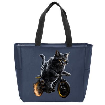 Funny Cat Drives Bicycle Cat Lover Graphic Cats Kitten Lover Zip Tote Bag