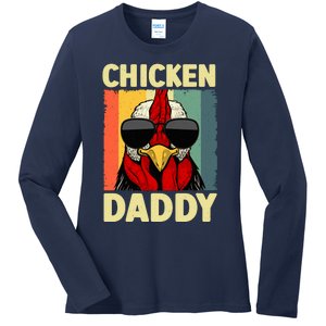 Funny Chicken Daddy Design For Dad Farmer Chicken Lover Ladies Long Sleeve Shirt