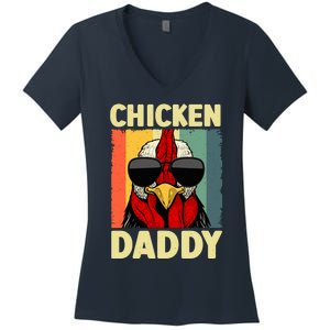 Funny Chicken Daddy Design For Dad Farmer Chicken Lover Women's V-Neck T-Shirt