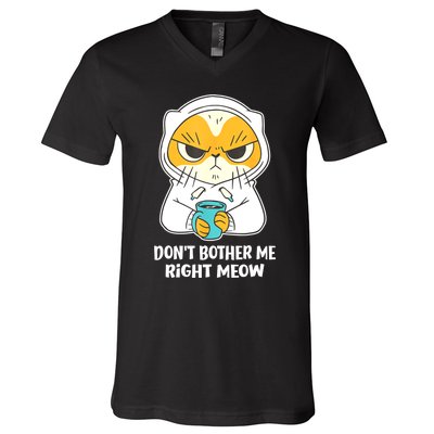 Funny Cat Dont Bother Me Right Meow Coffee Gits V-Neck T-Shirt