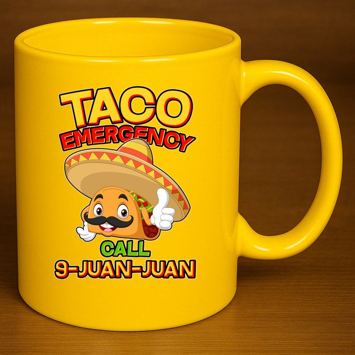 Funny Cinco De Mayo Taco Emergency Call 9 Juan Juan 11oz C Handle Ceramic Mug